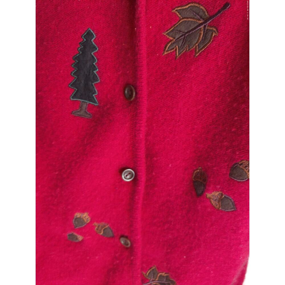 Vintage Pendleton Red Wool Vest Embroidered Pine Trees Acorns Fall 90s Medium - Picture 3 of 6